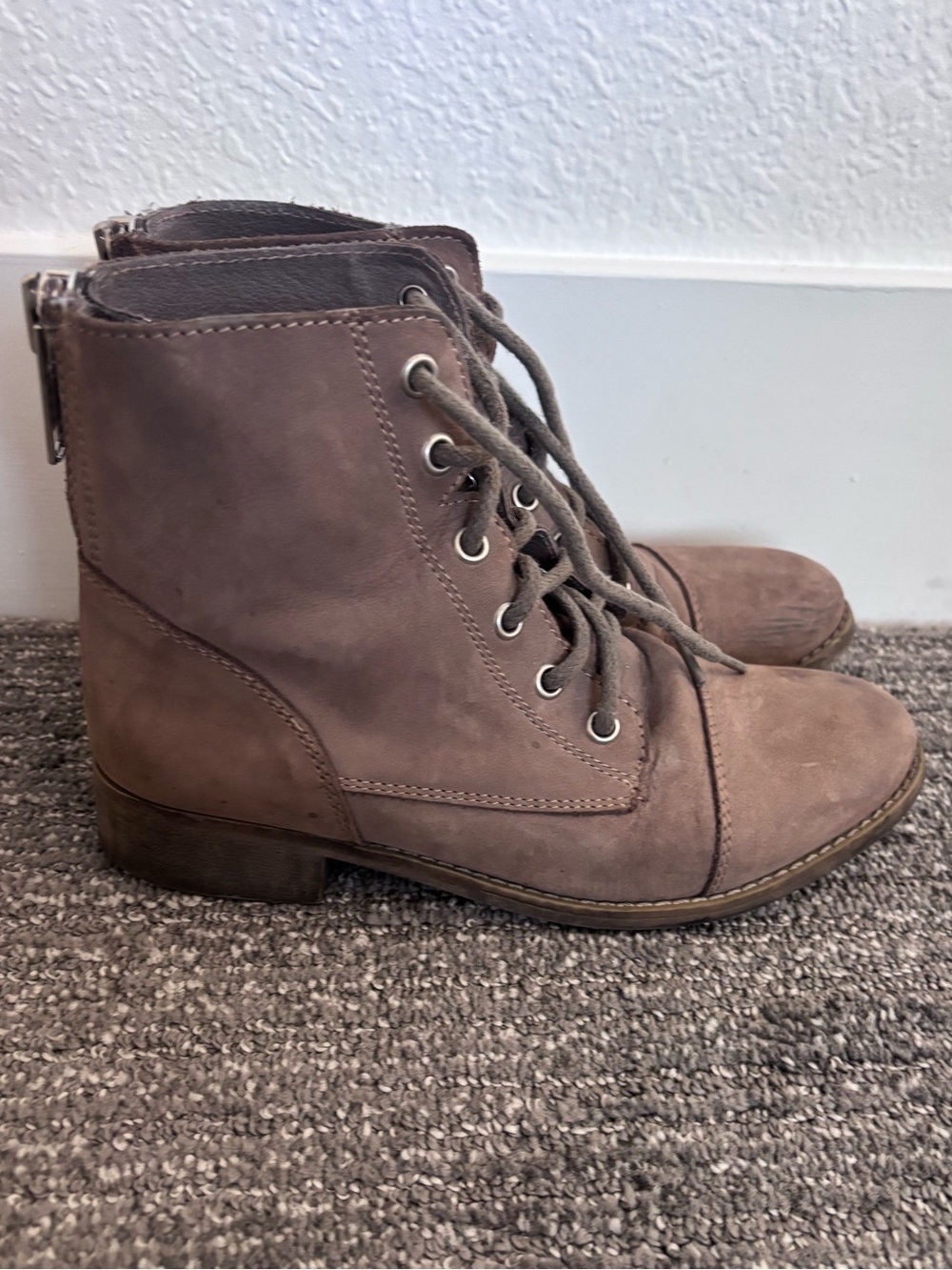 Steve Madden Taupe Lace-Up Ankle Boots